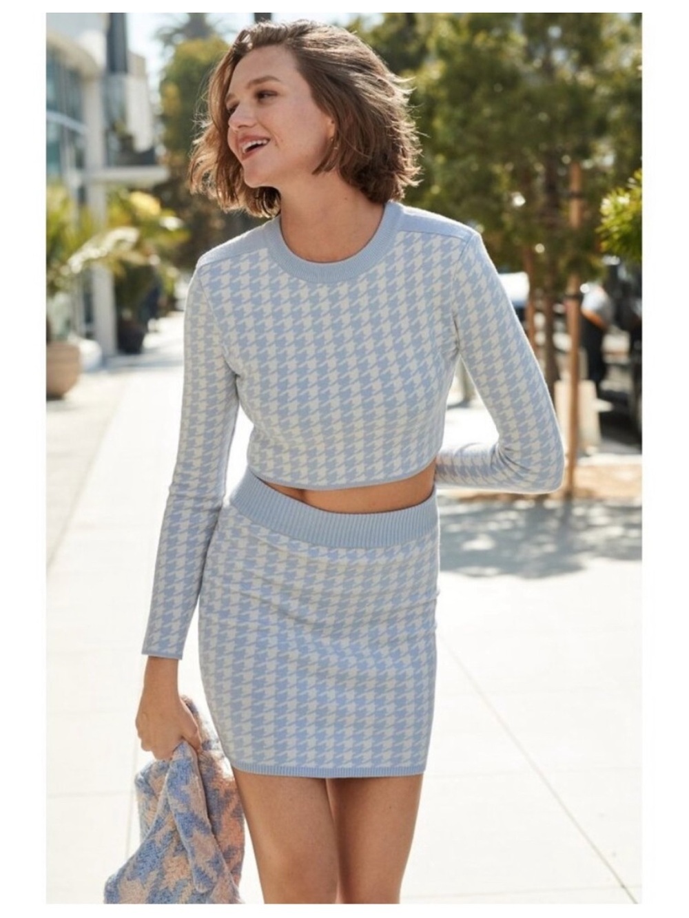 Express Light Blue Houndstooth Skirt